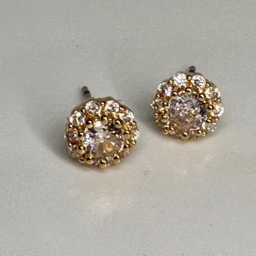 Rose Gold CZ Halo Stud Earrings 8mm Sparkly Round Crystal Posts